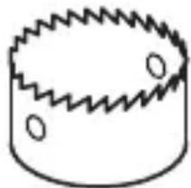 Dessin au trait simple d'un objet cylindrique avec des bords en zigzag et des trous circulaires (sans texte ni symboles)