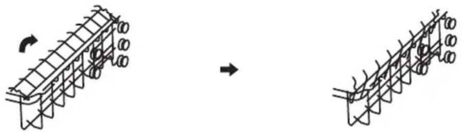 Diagram showing two stages of a structural component with rotational arrows indicating motion (no text or symbols)