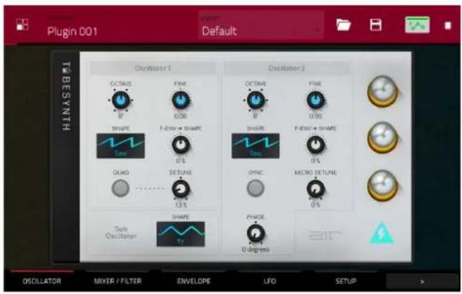 Screenshot of an oscillator interface showing two oscillator controls with labeled buttons and function icons