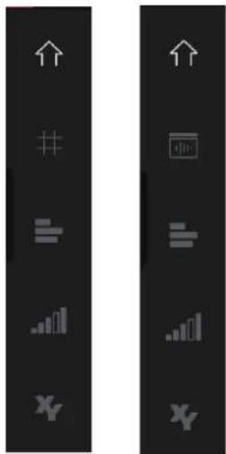 Two vertical black bars with white directional arrows and gray icons, likely representing UI or data flow symbols.