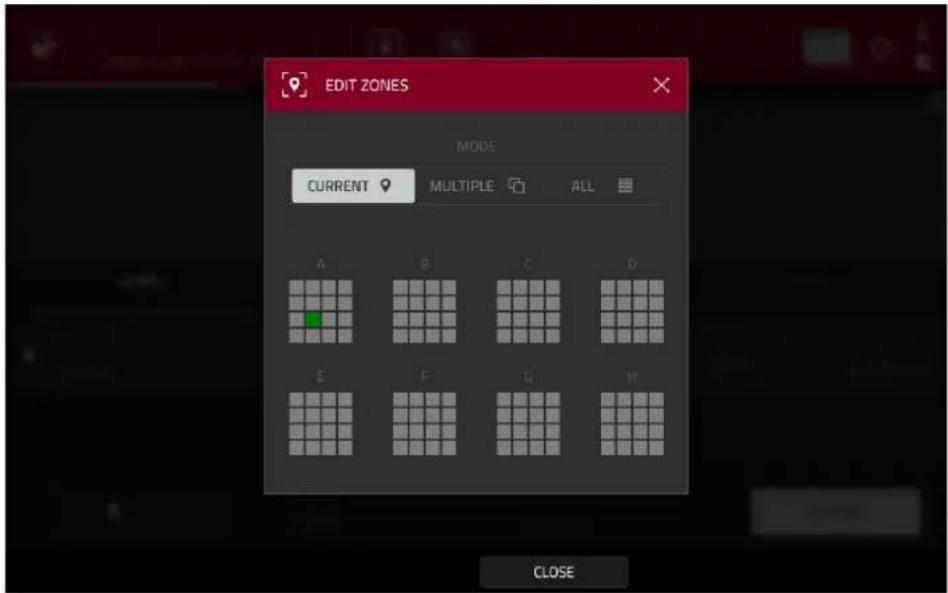 EDIT ZONES MODE CURRENT MULTIPLE ALL A B C D E F G H CLOSE