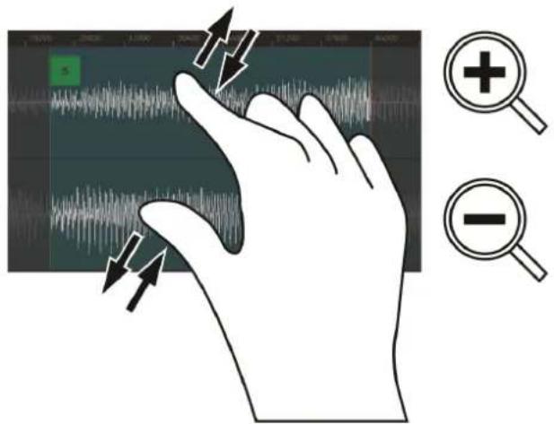 Diagram illustrating hand perception of audio signals with magnifying glass and directional arrows, accompanied by icons for positive and negative feedback.