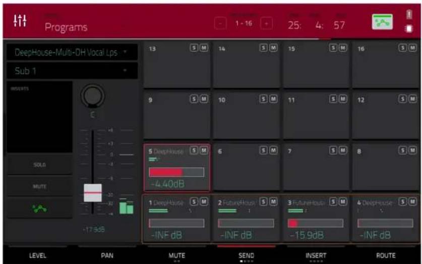 Programs DeepHouse-Multi-DH Vocal Lps Sub 1 Inserts SOLD MUTE -17.9dB LEVEL PAN MUTE SEND INSERT ROUTE 13 S M 14 S M 15 S M 16 S M 9 S M 10 S M 11 S M 12 S M 5 DeepHouse S M -4.40dB 6 S M 7 S M 8 S M 1 DeepHouse S M -INF dB 2 FutureHouses S M -INF dB 3 FutureHouses S M -15.9dB 4 DeepHouse S M -INF dB