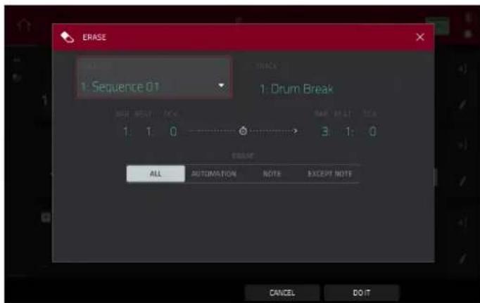 ERASE 1: Sequence 01 1: Drum Break ALL AUTOMATION NOTE EXCEPT NOTE CANCEL DO IT