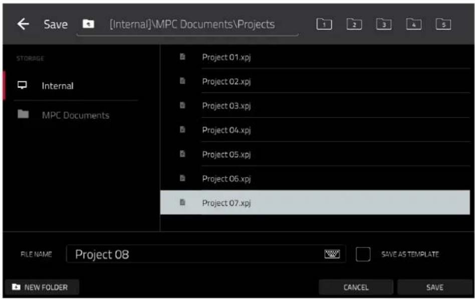 [Internal]\MPC Documents\Projects STORAGE Internal MPC Documents Project 01.xpj Project 02.xpj Project 03.xpj Project 04.xpj Project 05.xpj Project 06.xpj Project 07.xpj FILE NAME Project 08 SAVE AS TEMPLATE NEW FOLDER CANCEL SAVE