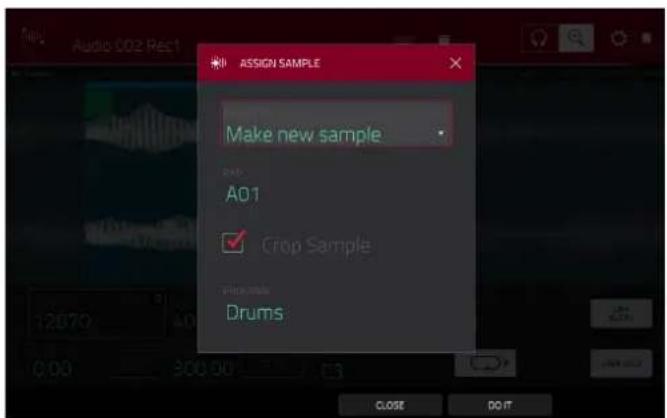 ASSIGN SAMPLE Make new sample A01 Crop Sample Drums