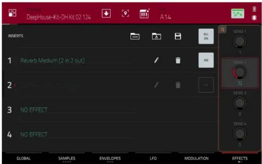 DeepHouse-Kit-DH Kit 02 124 A14 INSERTS 1 Reverb Medium [2 in 2 out] 2 Remove Email Effect 3 NO EFFECT 4 NO EFFECT GLOBAL SAMPLES ENVELOPES LFO MODULATION EFFECTS ALL ON SEND 1 1 SEND 2 32 SEND 3 0 SEND 4 0