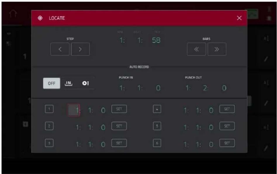 LOCATE STEP 1: 1: 58 BARS AUTO RECORD OFF IN PUNCH IN 1: 1: 0 PUNCH OUT 1: 1: 0 SET 1: 1: 0 SET 1: 1: 0 SET 1: 1: 0 SET 1: 1: 0 SET