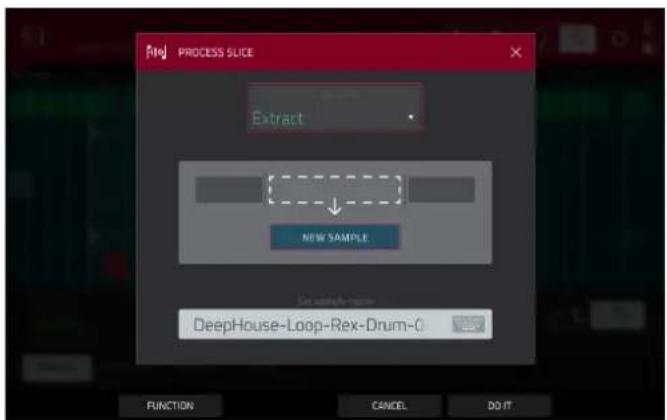 File/PROCESS SLICE Extract NEW SAMPLE DeepHouse-Loop-Rex-Drum-0 FUNCTION CANCEL.DO IT