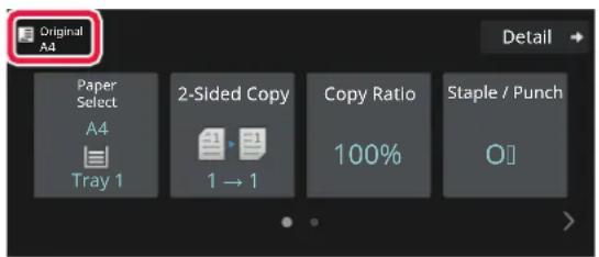 Original: A4, Paper Select: A4, Tray 1, 2-Sided Copy: 1 → 1, Copy Ratio: 100%, Staple / Punch: O