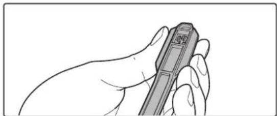 Illustration of a hand holding a pen or pen-like object (no text or symbols visible)