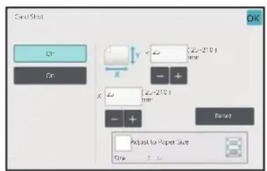 Scan Sheet. On. X, Y, Z = 20 [20-210] mm. X, Z = 20 [20-210] mm. -, +, Reset. Adjust to Paper Sheet. Show. OK.