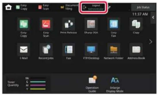 Easy Copy Easy Scan Document Hiling Sugout Administration Job Status 11:37 AM Easy Copy Easy Scan Print Release Sharp VGA Easy Fax Copy E-Mail Recent Jobs Fax FTP/Desktop Network Folder Address Book Toner Quantity Bk G M Y Operation Guide Enlarge Display Mode
