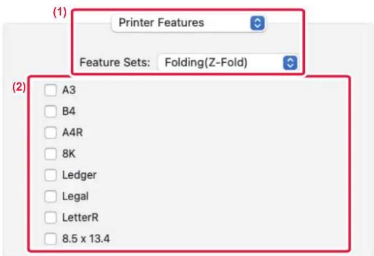 (1) Printer Features Feature Sets: Folding(Z-Fold) (2) A3 B4 A4R 8K Ledger Legal LetterR 8.5 x 13.4