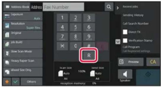 Address Book Address Fax Number Exposure Auto Resolution Super Fine Original Job Build Slow Scan Mode Heavy Paper Scan Mixed Size Orig. Others 1 2 3 4 5 6 7 8 9 × 0 # R Scan Size Auto 100% Send Size Auto Auto Auto A4 A4 reception memory: 0% Recent jobs Sending History Call Search Number Direct Tx Ve…