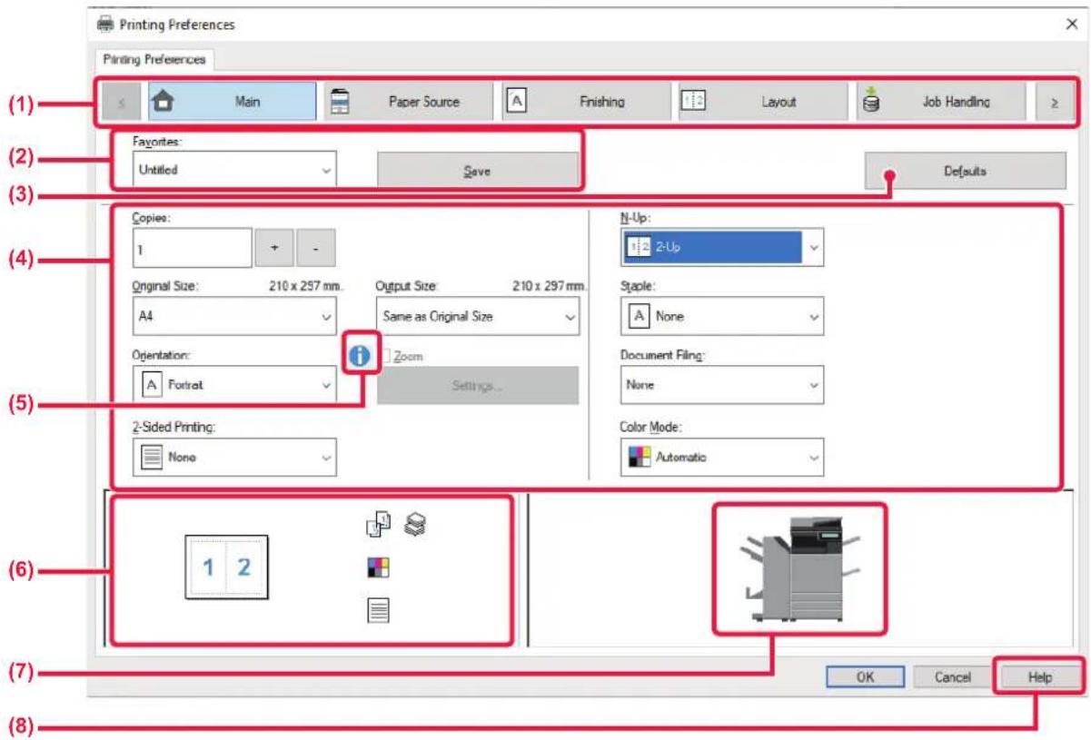 (1) Main Paper Source A Finishing Layout Job Handling (2) Favorites: Untitled Save Defaults Copies: 1 + - Original Size: 210 x 257 mm. A4 Output Size: 210 x 297 mm. Same as Original Size Orientation: A Portrait Zoom Settings... N-Up: 1/2 2-Up Staple: A None Document Filing: None Color Mode: Automati…