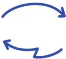 Three blue curved arrows forming a circular flow, no text or symbols present
