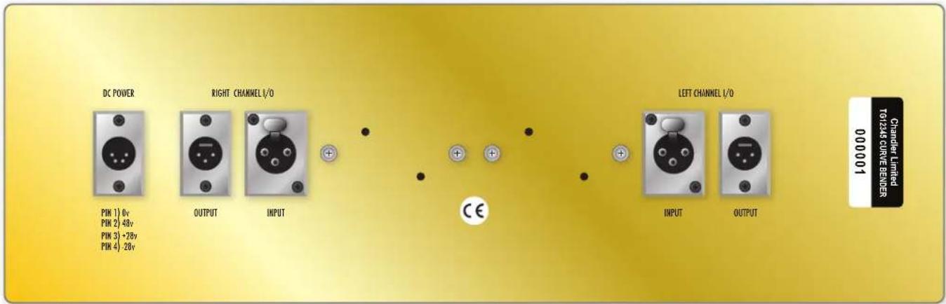 DC POWER RIGHT CHANNEL I/O LEFT CHANNEL I/O PIN 1) 0v PIN 2) 48v PIN 3) +28v PIN 4) -28v CE T61246 CURVE BENDER 000001 Chandler Limited