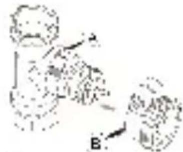 Hand-drawn diagram with labeled components A and B, showing mechanical or electrical components.