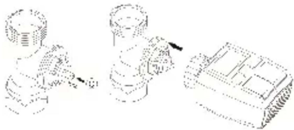 Technical diagram showing a mechanical assembly with labeled components and directional arrows indicating motion or assembly.
