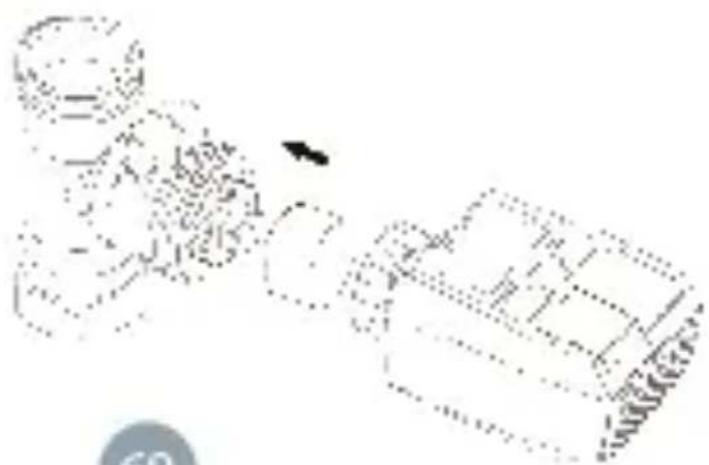 Scanned document fragment with fragmented text and a small arrow pointing to a diagram, possibly indicating a process or workflow.
