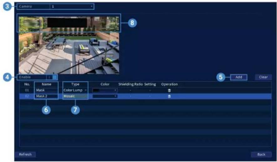 Lorex N884A38B - Pour configurer les paramètres de masquage des zones de confidentialité des vidéos : - 1