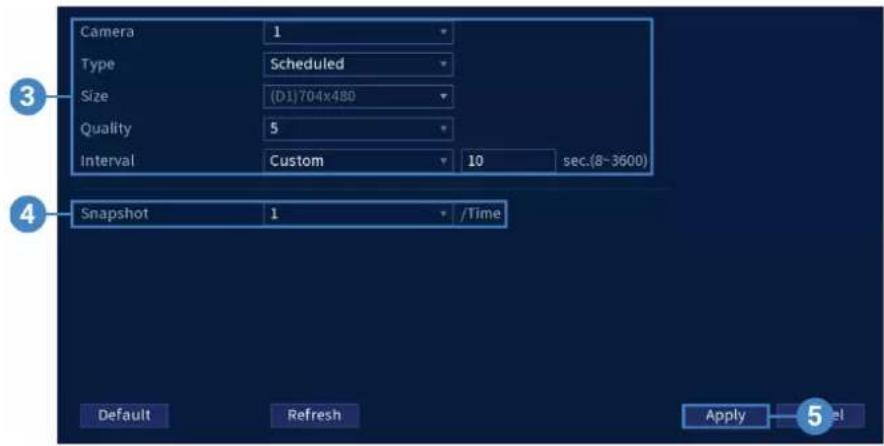 Lorex N884A38B - Pour configurer les paramètres d'enregistrement d'image instantanée : - 1