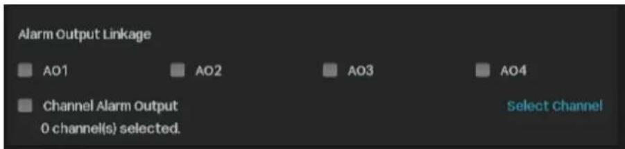 Alarm Output Linkage AO1, AO2, AO3, AO4 Channel Alarm Output 0 channel(s) selected. Select Channel