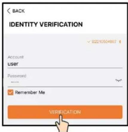 BACK IDENTITY VERIFICATION ✓ E2210504667 Account user Password ...... ✓ Remember Me VERIFICATION