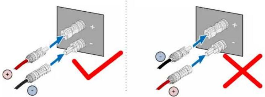 Diagram illustrating two electrical circuit scenarios with labeled components and polarity indicators