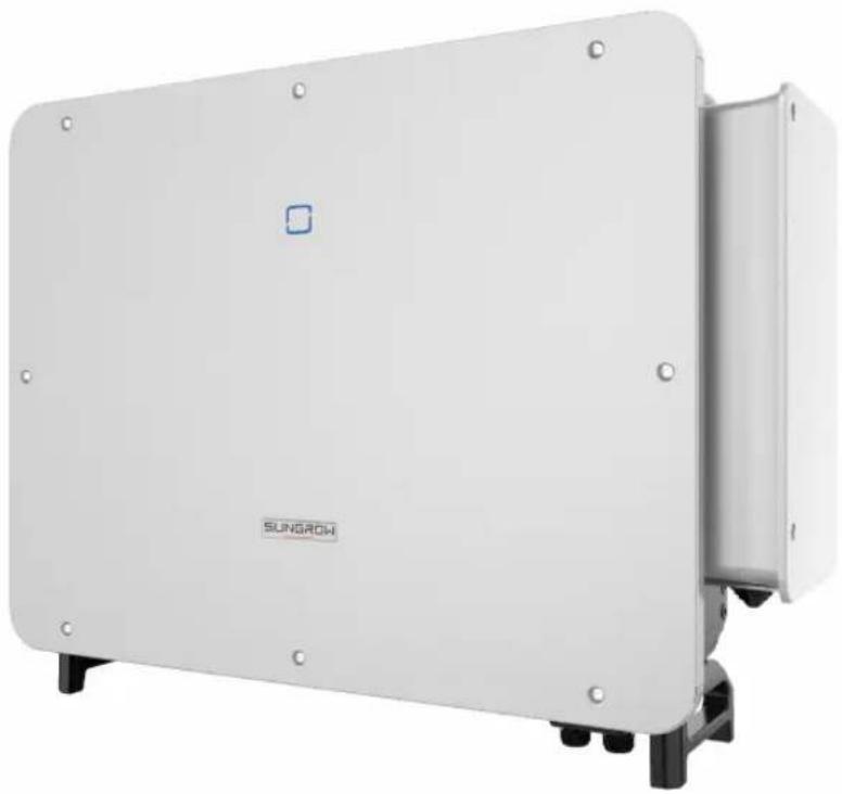 Exterior view of a white industrial enclosure with mounting feet and a blue square logo (no readable text or symbols beyond branding)