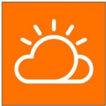 Weather icon showing sun partially covered by a cloud on orange background (no text or symbols)