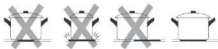 Four identical line drawings of a cooking pot with crossed handles, no text or symbols present.