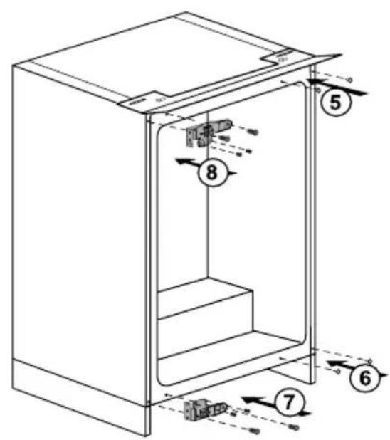 Technical diagram of a refrigerator interior with numbered components and directional arrows indicating movement or assembly.