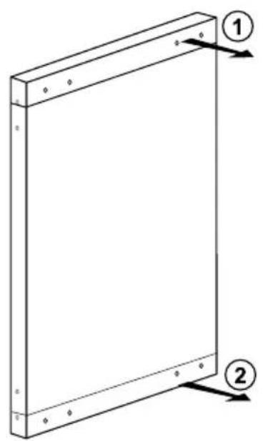 Simple line drawing of a rectangular frame with two labeled arrows pointing to corner markers (no text or symbols present).