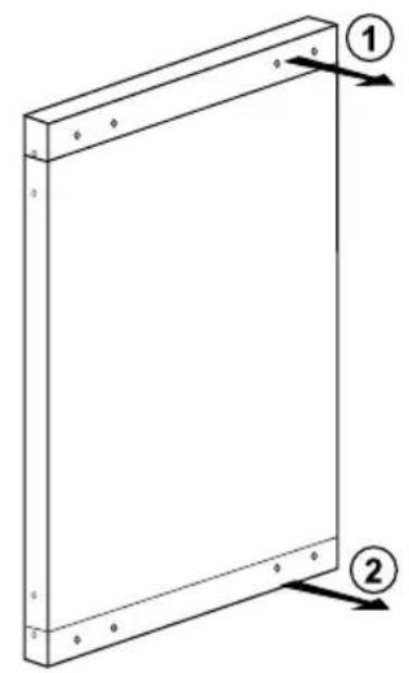 Simple line drawing of a rectangular frame with two labeled arrows pointing to corner markers, no text or symbols present.