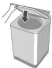 Illustration of a hand opening a trash bin with a downward arrow indicating waste.