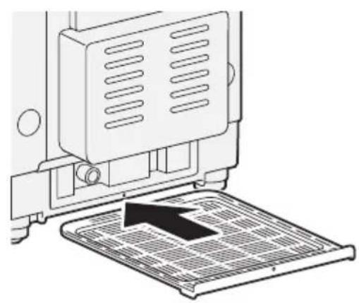Diagram of a printer's internal structure with a black arrow pointing to a grid-patterned base (no text or symbols)