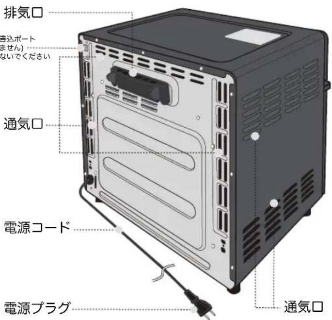 排気口 (書込ポート ません) ないでください 通気口 電源コード 電源プラグ 通気口