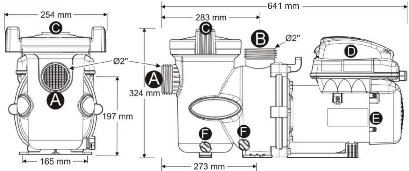 254 mm 641 mm 283 mm Ø2" Ø2" A 324 mm 197 mm 165 mm 273 mm A B Ø2" D E