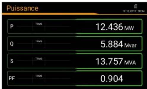 Puissance 12.10.2017 10:34 P TRMS 12.436 MW Q TRMS 5.884 Mvar S TRMS 13.757 MVA PF TRMS 0.904