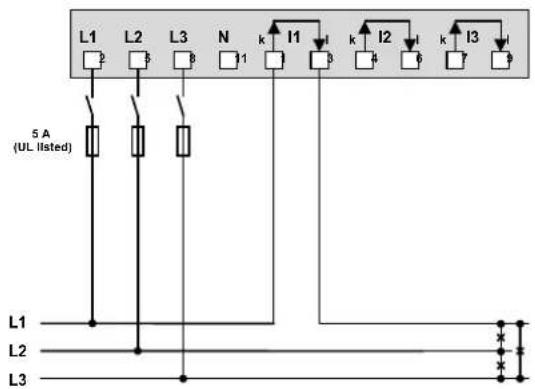L1 L2 L3 N k I1 k I2 k I3 5 A (UL listed) L1 L2 L3