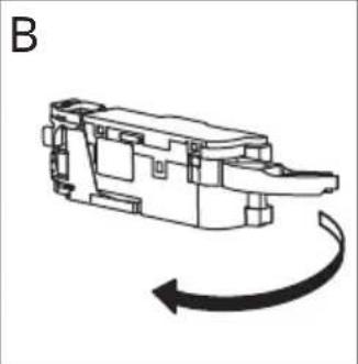 Mechanical component diagram showing a rotating mechanism with an arrow indicating rotational motion (no text or symbols).
