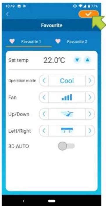Favourite Favourite 1 Favourite 2 Set temp 22.0°C Operation mode Cool > Fan Up/Down > Left/Right > 3D AUTO