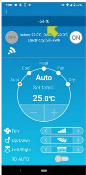 -54-10 OFF Indoor 22.0°C Off 20.0°C Electricity bill -kWh ON Auto Set temp. 25.0°C - + Fan Up/Down Left/Right 3D AUTO