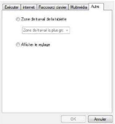 Exécuter Internet Recours clavier Multimédia Autre Zone de travail de la tabletie Zone de travail la plus gris = Afliche le replage OK Annuler