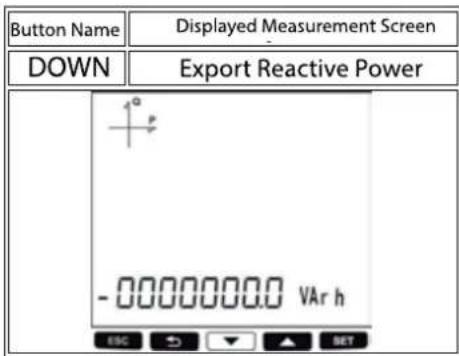 Button Name Displayed Measurement Screen DOWN Export Reactive Power -0000000.0 VAr h ESC → ▼ ▲ BET