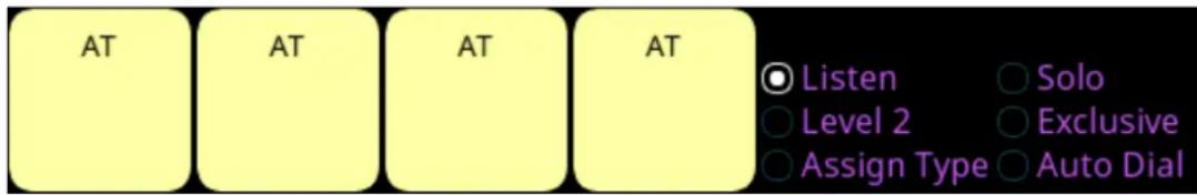 AT AT AT AT Listen Solo Level 2 Exclusive Assign Type Auto Dial