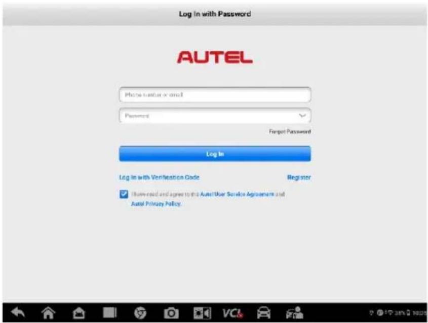 Log In with Password AUTEL Phone number or email Password Forgot Password Log In Log In with Verification Code Register Show-read and agree to the AutoUser Service Agreement and AutoL Privacy Policy.