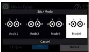 Model Types Stick Mode Mode1 Mode2 Mode3 Mode4 Cancel I Engine Model4